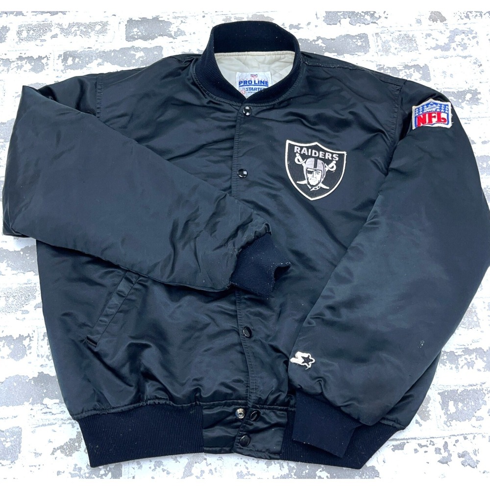 Vintage Oakland Raiders Jacket Men Large Satin Bomber Varsity Starter 90s NWA